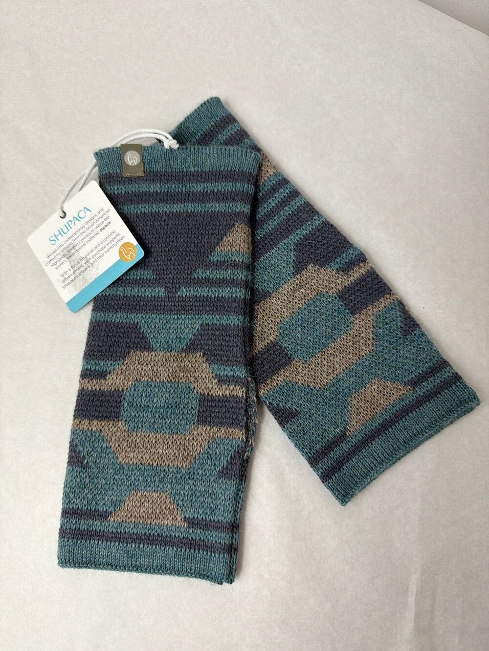 NWT Shupaca 100% Baby Alpaca TEAL Handmade PERU Handwarmer Fingerless Gloves
